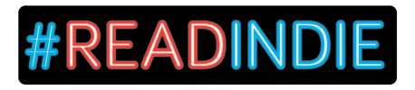 #READINDIES Horizontal logo with “#” and “INDIE” in neon blue and “READ” in neon red.